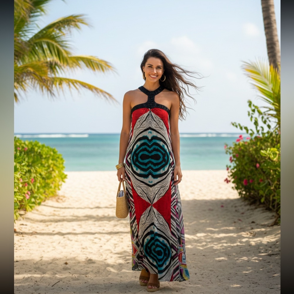 Vibrant Multicolor Abstract Print Maxi Dress | Flowing Silhouette.